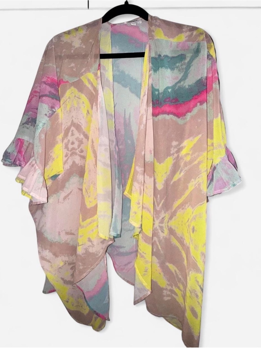 Umgee Pastel Watercolor Open-Front Swimwear Coverup - Pink, Yellow & Blue